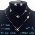 Silver daisy jewelry set with hollow flower necklace, bracelet and stud earrings - Necklace Earrings Bracelet 3-Piece Set / Steel