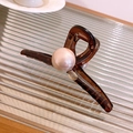 Elegant dark brown translucent hair claw clip with a pink pearl and golden accent - 87# Brown Resin Pink Pearl Hair Claw