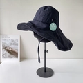 UPF50+ sun hat detail showing wide brim and long neck flap for UV protection - Navy Blue