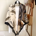Chic 130cm cotton linen scarf featuring black and white leopard and floral patterns - 130*130cm / Leopard Patchwork Floral (MZF-121)