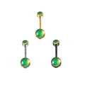 Surgical steel belly rings with green opal stones in gold, silver, and black finishes - Green Synthetic Opal