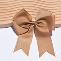 6 inch brown ribbed ribbon hair bow with long fishtail streamers for children - Brown