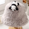 Plush grey faux rabbit fur bucket hat with a cute panda doll for winter warmth - M (56-58cm) / Gray