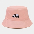 Pink cotton bucket hat with cute lying panda embroidery for women's outdoor style - Dusty Pink