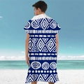 Navy blue hooded beach changing poncho with white ethnic geometric patterns for adults - Pullover Style - Blue Ethnic