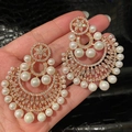 Gold plated round pearl drop earrings with sparkling zircon crystals for women - Gold Color With Silver Pin Gold Plated (WE5680)