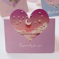 Purple heart-shaped 3D greeting card with pink moon pattern and Especially for you text - Moonlight Overture