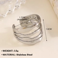 Adjustable silver layered heart ring in stainless steel with detailed size dimensions - Multi-layer Wave 575 / Steel
