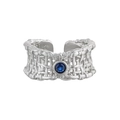 Anello aperto in argento S925 con design a maglia intrecciata e zircone blu incastonato - Oro Bianco