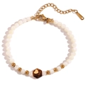 Bracciale di perle in acciaio inossidabile con perle bianche e ciondolo occhio di tigre - Occhio di Tigre - Cuore