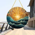 Bohemian acrylic sun and sea wave hanging ornament with vibrant artistic disk patterns - 15x15x0.2cm / Sunset Waves Pattern (9)