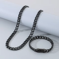 Ensemble collier et bracelet Figaro noir hip hop avec fermoir à boucle carrée robuste - Style B / Bracelet 9.5mm 21cm / Noir