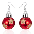 Close-up of festive red Christmas bulb earrings with golden glitter stars and silver hooks - Red Star