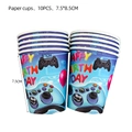 Set of 10 blue game controller paper cups with Level Up and Happy Birthday text - Paper Cups 10PCS