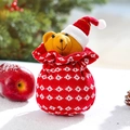 Knitted red Christmas gift bag featuring a white snowflake pattern and a cute plush bear - Bear / Red Knitted Bear