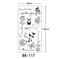 Sketch style black and white flower temporary tattoo sticker with rose and butterfly motifs - BK-117 / 96*190mm