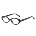 Retro oval black sunglasses with silver rivet detail and protective clear lenses - Glossy Black Anti-blue Light C20