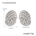 Irregular textured titanium steel stud earrings with silver finish and fan-shaped design - Steel Color (F1145)