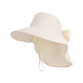 Creamy white sun hat with wide brim, neck protection flap, and ponytail hole detail - Beige