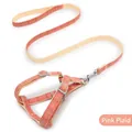 Adjustable pink plaid dog harness and leash set with durable metal clips - S-1.0cm / Pink Plaid