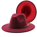 Two-tone burgundy wool fedora hat featuring golden chain detail and red interior lining - Wine Red and Red