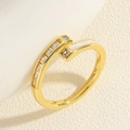 Macro detail of gold open ring featuring square zircons and white enamel inlay - Adjustable Open / Enamel Zirconia Style (JZ0333)