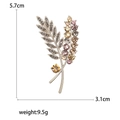 Elegant wheat leaf brooch with colorful crystals, dimensions 5.7cm by 3.1cm, gold finish - Brown