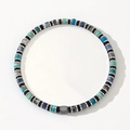 Bohemian men's beaded bracelet with turquoise, gray, and blue stone beads on white background - Multi-Material Square Bead Metal Spacer Bracelet (B-B24062013A)