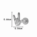 Silver G23 titanium heart-shaped ear stud featuring a unique 'I love you' hand gesture - Hand Sign Style (T2525-6#) / Silver