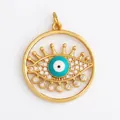 Evil Eye lucky charm pendant in gold finish with blue enamel and sparkling crystals - Hollow Round Evil Eye / Fluorescent Green