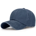 Adjustable dark blue washed cotton baseball cap with vintage distressed denim texture - Adjustable / Navy Blue