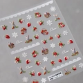 3D embossed fruit nail sticker featuring rabbits and strawberries in red and white - Strawberry Snow Relief (TS-3519)