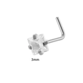 L-shaped stainless steel nose stud with 3mm square clear zircon and four-prong setting - L-Shape Square Zirconia (Silver)