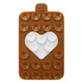 Detail of a brown rectangular silicone suction cup phone holder with white heart pattern - Brown+White