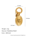 18K gold plated stainless steel heart pendant earrings with detailed size dimensions - Polished Heart Pendant (C9072)
