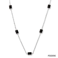 Collana in acciaio inossidabile argento con pietre rettangolari nere e bordo a perline - Collana in Argento con Zircone Nero (PDD096)