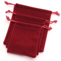 Three sizes of red velvet drawstring jewelry pouches for rings and necklaces - Wine Red