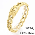 Pulsera de cadena cubana vintage para hombre en color dorado con cierre de calavera y grabados - 22cm / Dorado