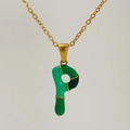Green enamel letter P pendant necklace with gold stainless steel chain for women - Green Gradient Enamel Letter P