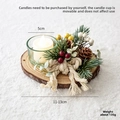 Christmas candle holder with pine cones and red berries on a rustic wooden base - Bow Tie Style (Birch)