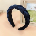 Braided dark blue velvet headband with premium woven texture and anti-slip lining - Navy Blue