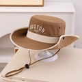 Detail of Boston 1630 embroidery on khaki bucket hat with windproof drawstring - 54cm (3-8 Years) / Khaki