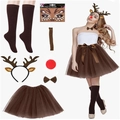 7-piece reindeer costume set with tutu skirt, antler headband and accessories - Spotted Antlers 7Pcs Set