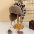 Chapeau trappeur d'hiver imprimé léopard avec doublure en fausse fourrure et protège-oreilles - M (56-58cm) / Léopard Kaki