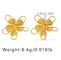 Detailed view of hollow floral earrings showing dimensions and weight in gold finish - KE0462