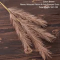 Brown 4-pronged artificial pampas grass decor, 58.5cm faux reed on wood background - Brown