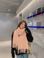 Pink cashmere feel pashmina scarf for women with elegant long tassels in casual setting - Beige