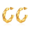 Elegantes pendientes de aro trenzados en forma de C en acero chapado en oro de 18K - Dorado