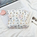 Quilted white storage bag featuring cute puppy illustrations and a zippered design - Latte Blue Dog