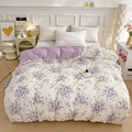 Floral cotton duvet cover set with double-sided purple flowers and solid lavender - Lavender